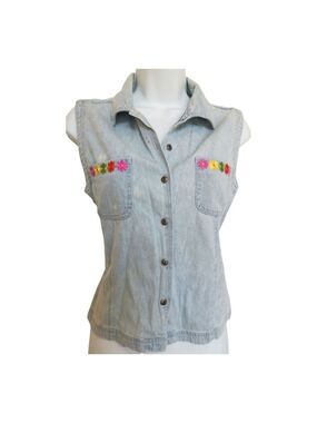 Vintage 1980s Jordache Light Wash Denim Tank Top Blouse M